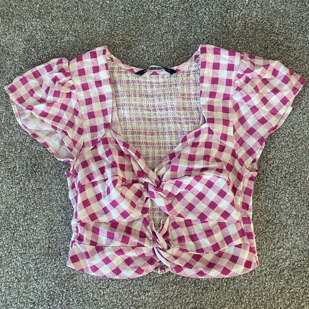 Zara Pink and White Gingham Top